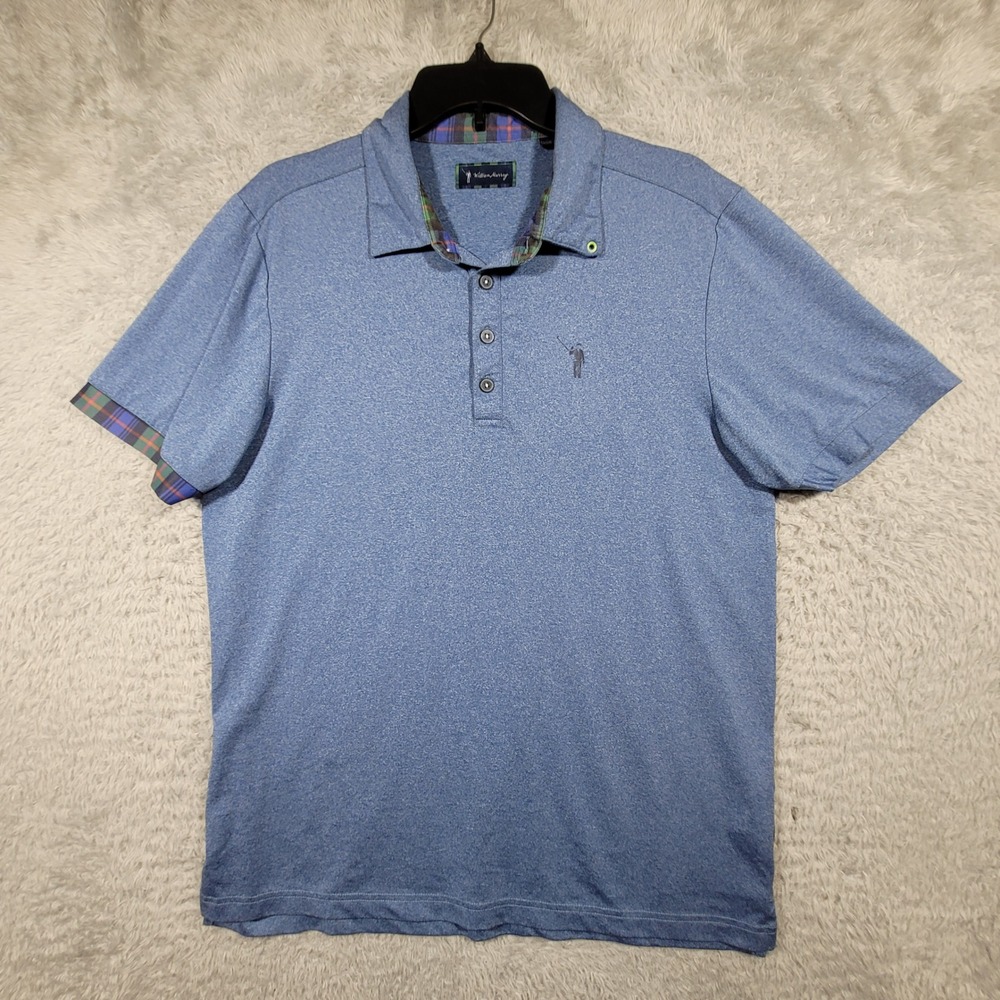 William Murray Golf Polo Mens Medium Blue Plaid Trim Performance Stretch